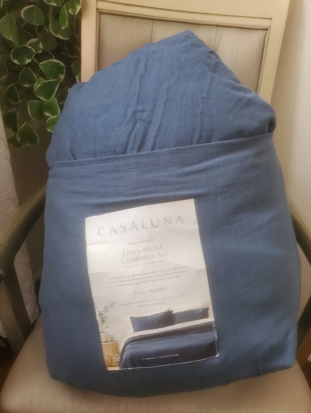Casaluna Full/Queen Heavyweight Linen Blend Duvet Cover And Sham Ser Dark Blue